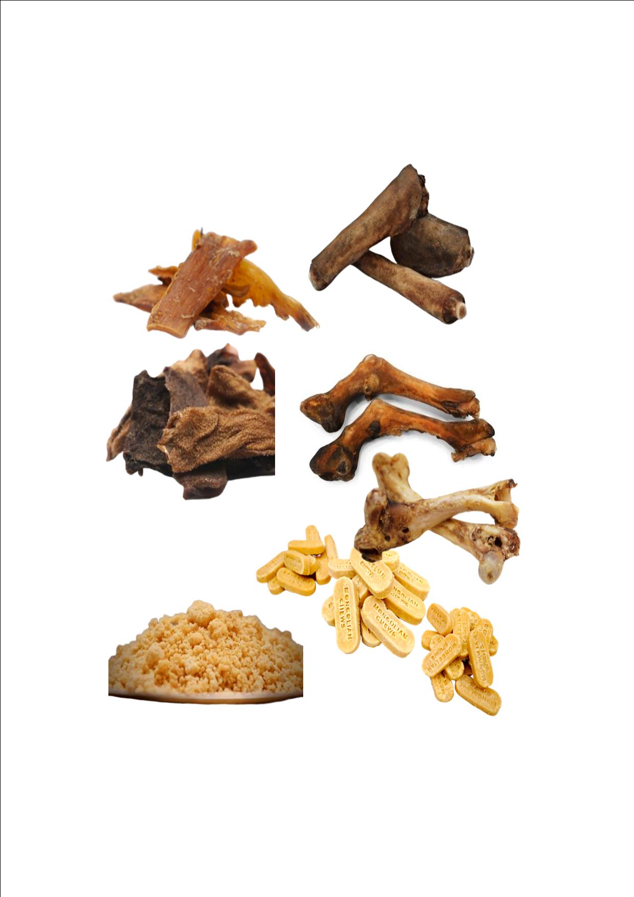 sheep legs, goat horns tendons tails,pizzle ,tripe, yogurt chews cheese chews